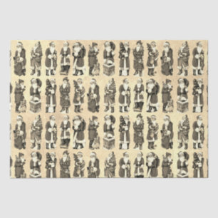 Vintage Victorian Christmas Beige Santa Pattern Tissue Paper