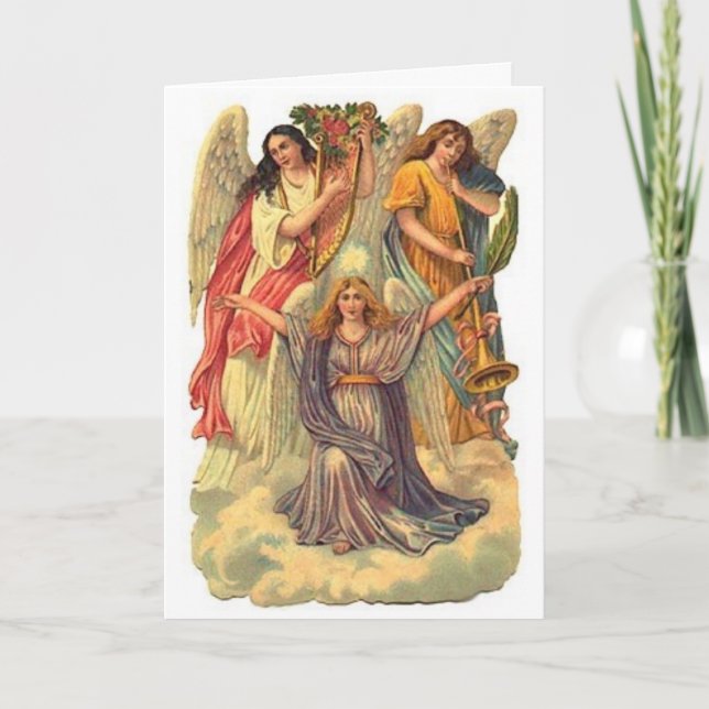 Vintage Victorian Christmas Card with angels (Front)