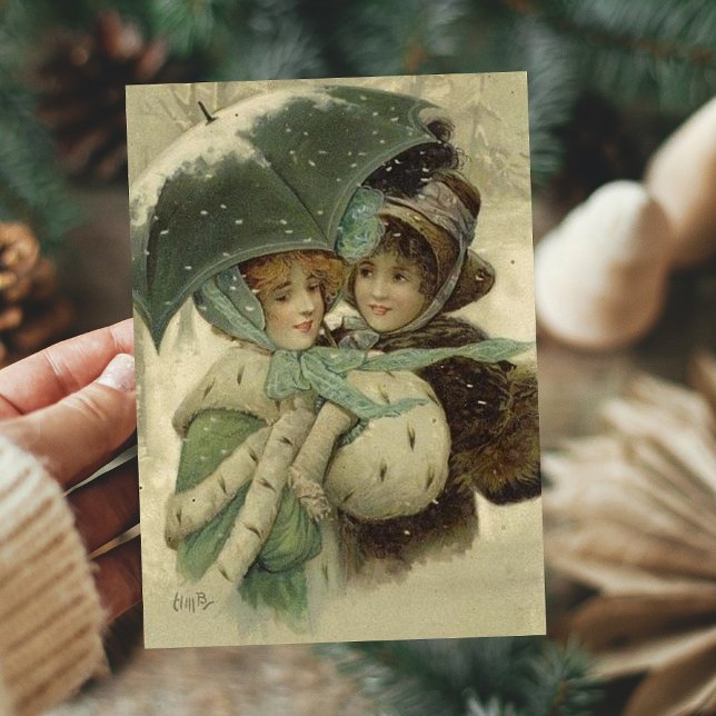 Vintage Victorian Christmas Card Women Fashion Art (Creator Uploaded)