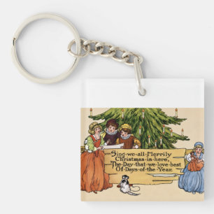 Vintage Victorian Christmas Carolers Illustration  Keychain