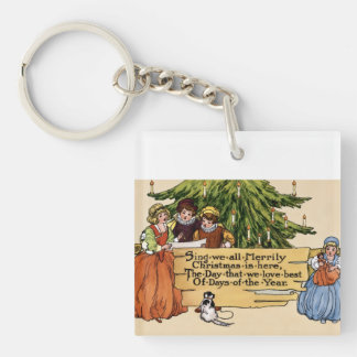 Vintage Victorian Christmas Carolers Illustration Keychain