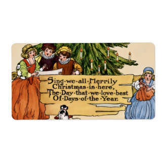 Vintage Victorian Christmas Carolers Illustration Label