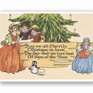 Vintage Victorian Christmas Carolers Illustration Sticker