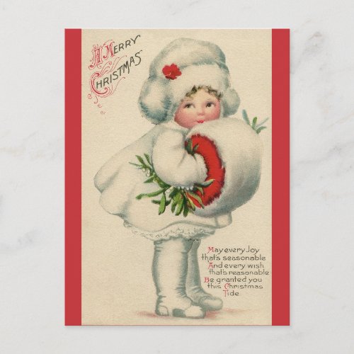 Vintage Victorian Christmas Child with Mistletoe Postcard