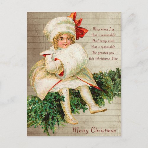 Vintage Victorian Christmas Child with Tree Postcard
