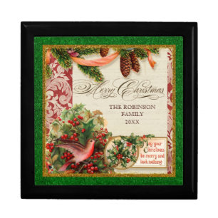 Vintage Victorian Christmas Dove Holly Pine Boughs Gift Box