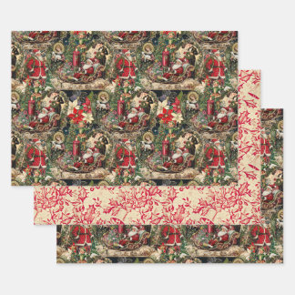 Vintage Victorian Christmas Festive & Rich Montage Wrapping Paper Sheets