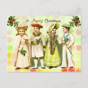 Vintage Victorian Christmas Greeting from children Holiday Postcard