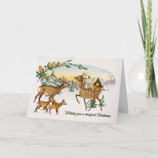 Vintage Victorian Christmas Holiday Reindeer Card (Front)