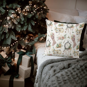 Vintage Victorian Christmas Holiday Throw Pillow