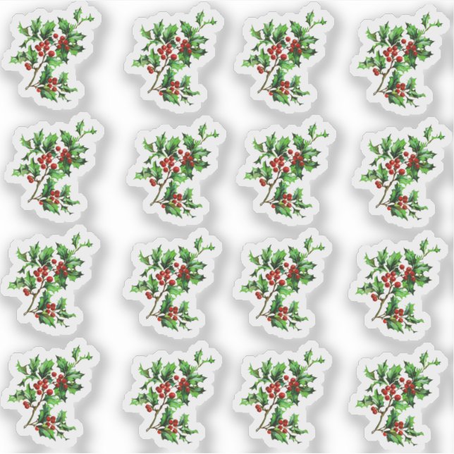 Vintage Victorian Christmas Holly Envelope Seal Sticker (Front)