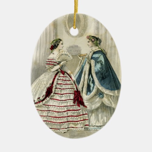 Vintage Victorian Christmas Ladies Fancy Edwardian Ceramic Ornament