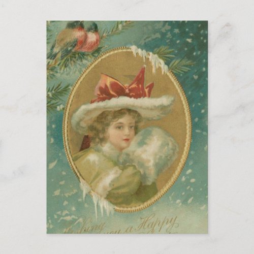 Vintage Victorian Christmas Lady Holiday Postcard