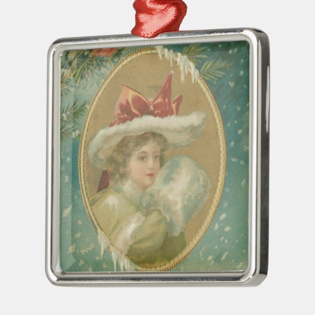 Vintage Victorian Christmas Lady Metal Ornament (Left)