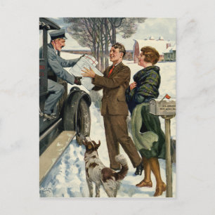 Vintage Victorian Christmas Mailman Delivery Holiday Postcard