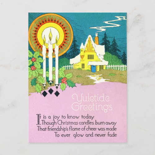 Vintage Victorian Christmas Pink Yuletide Greeting Holiday Postcard