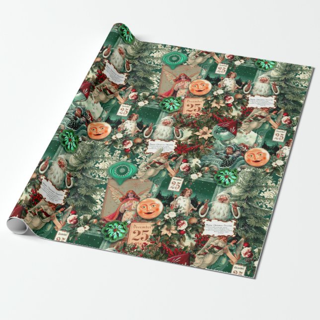 Vintage Victorian Christmas Radiance Collage Wrapping Paper (Unrolled)