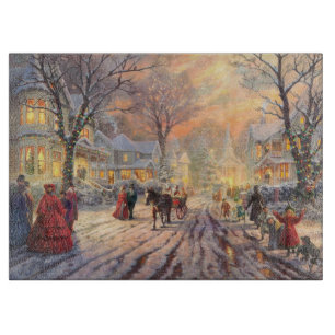 Vintage Victorian Christmas Snowy Landscape Card Cutting Board