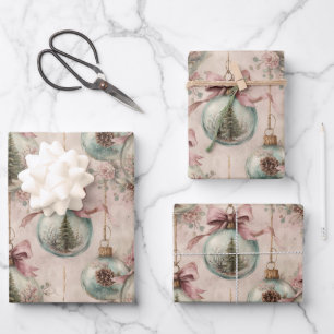 Vintage Victorian Christmas Tree Bauble Wrapping Paper Sheets
