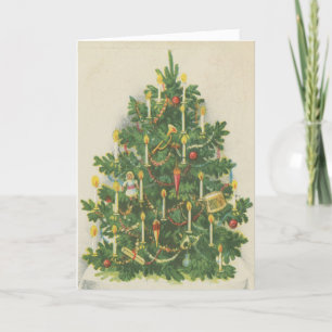 Vintage Victorian Christmas Tree Candles Pretty Holiday Card