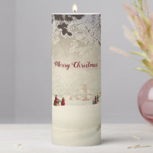 Vintage Victorian Christmas Winter Scene Pillar Candle