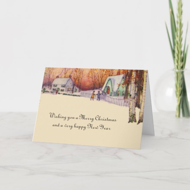 Vintage Victorian Christmas Winter Scenery Holiday Card (Front)