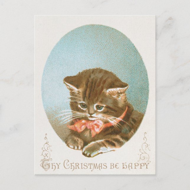 Vintage Victorian Coquette Christmas Cat Holiday Postcard (Front)