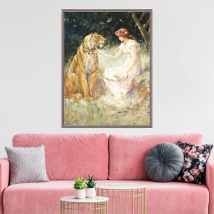 Vintage Victorian Coquette Lady and Tiger Canvas Print