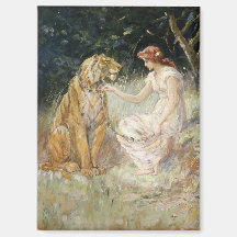 Vintage Victorian Coquette Lady and Tiger
