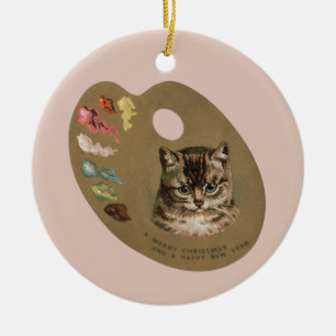 Vintage Victorian Cottagecore Christmas Cat Artist Ceramic Ornament