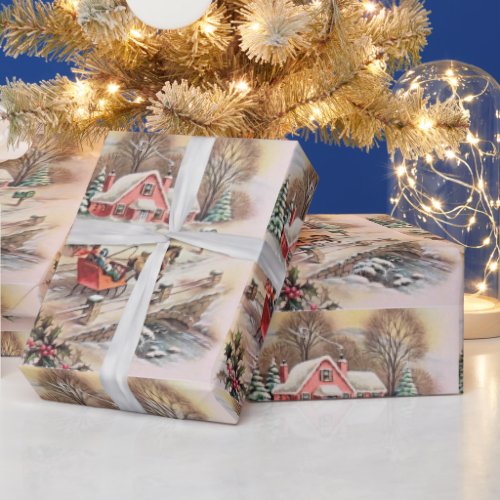 Vintage Victorian CountryChristmas Horse Carriage Wrapping Paper