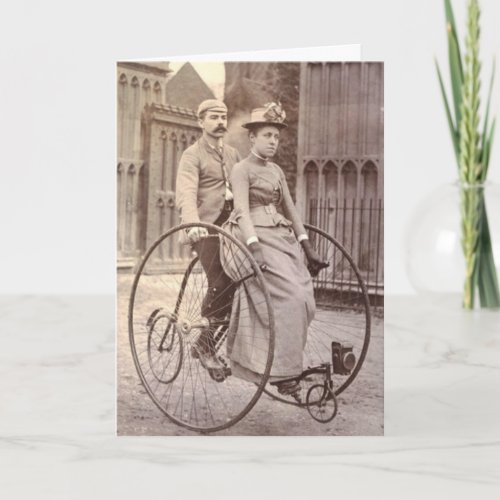 Vintage Victorian Couple on Tandem Bicycle Postcar Card