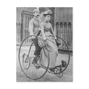 Vintage Victorian Couple on Tandem Bicycle Postcar Postcard