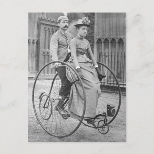 Vintage Victorian Couple on Tandem Bicycle Postcar Postcard