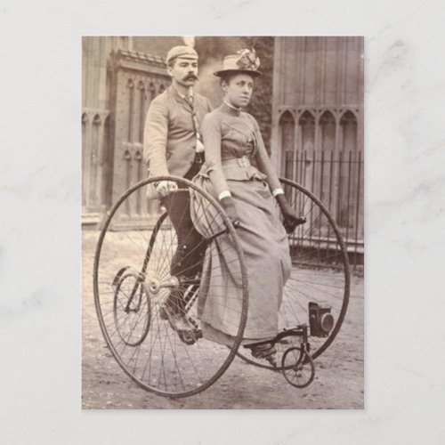 Vintage Victorian Couple on Tandem Bicycle Postcard