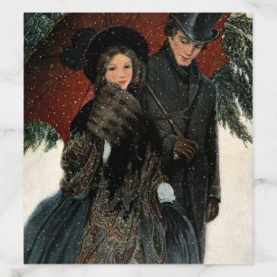 Vintage Victorian Couple Walking in the Snow Envelope Liner