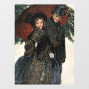 Vintage Victorian Couple Walking in the Snow Window Cling