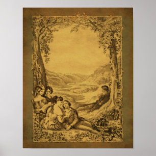 Vintage Victorian Couples Picnic Art  Poster