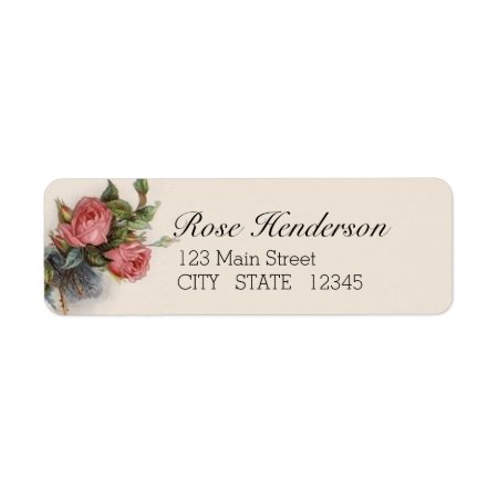 Vintage Victorian Crimson Pink Rose Return Address Label