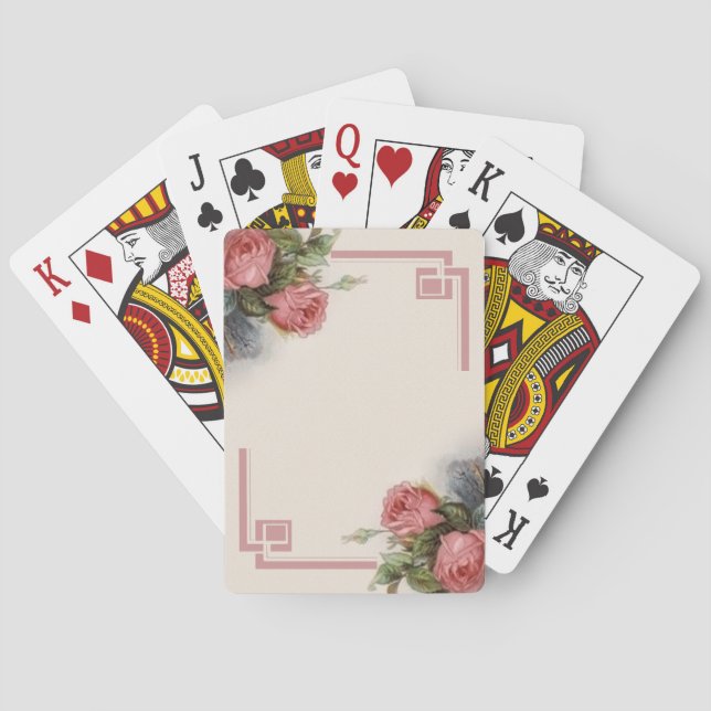 Vintage Victorian Crimson Pink Roses Poker Cards (Back)