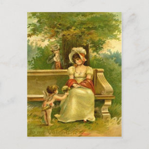 Vintage Victorian Cupid Flowers Woman Valentine Holiday Postcard