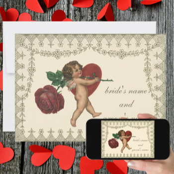 Vintage Victorian Cupid Heart Wedding Invitation by YesterdayCafe at Zazzle