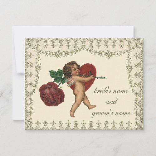 Vintage Victorian Valentine Cupid Red Rose Heart Personalized Invitation