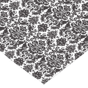 Vintage Victorian Damask Black and White Floral Short Table Runner