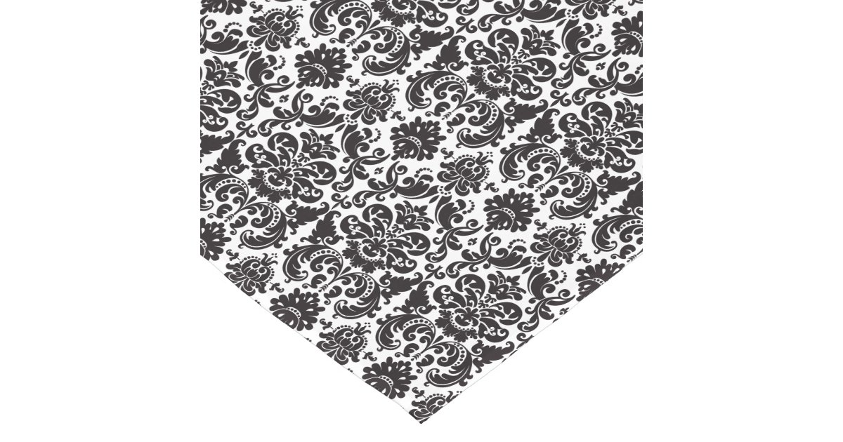 Vintage Victorian Damask Black and White Floral Short Table Runner Zazzle