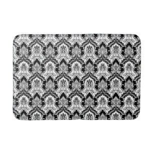 Vintage Victorian Damask Classy Black and White Bathroom Mat