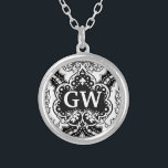 Vintage Victorian Damask Monogram Silver Plated Necklace<br><div class="desc">This is a vintage,  Victorian era,  black and white damask design with a space for your monogram. It's an elegant,  pretty pattern that you can personalize / customize with your initials. For those who love a stylish,  antique,  monogrammed look.</div>