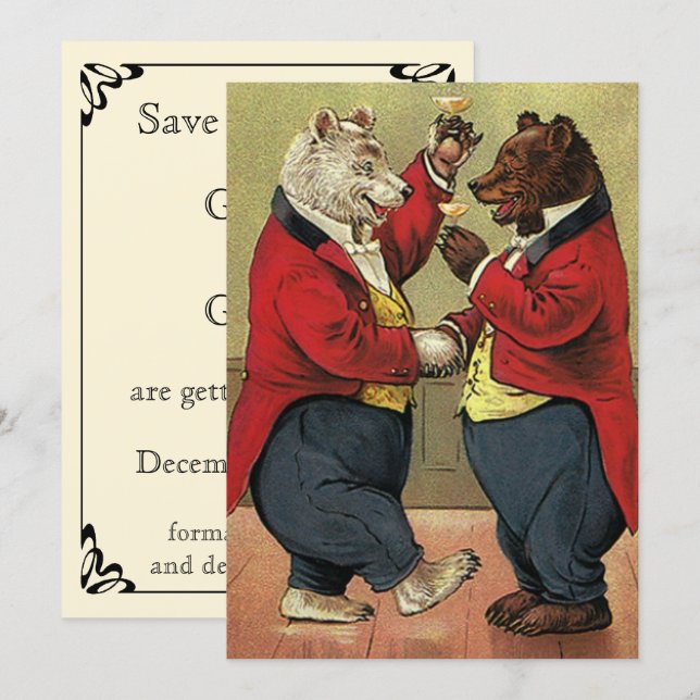 Vintage Victorian Dancing Bears Save the Date (Front/Back)