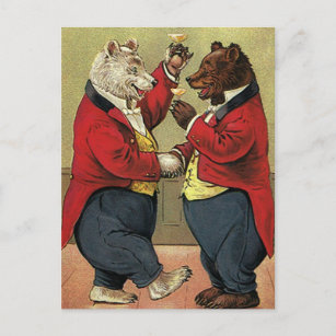 Vintage Victorian Dancing Bears Save the Date Announcement Postcard