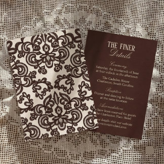 Vintage Victorian Dark Brown Lace Wedding Details Enclosure Card